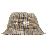 セリーヌ 千鳥格子 ロゴ 帽子 バケットハット サイズ:M ブラウン ブラック ウール ポリエステル コットン レディース CELINE 【中古】